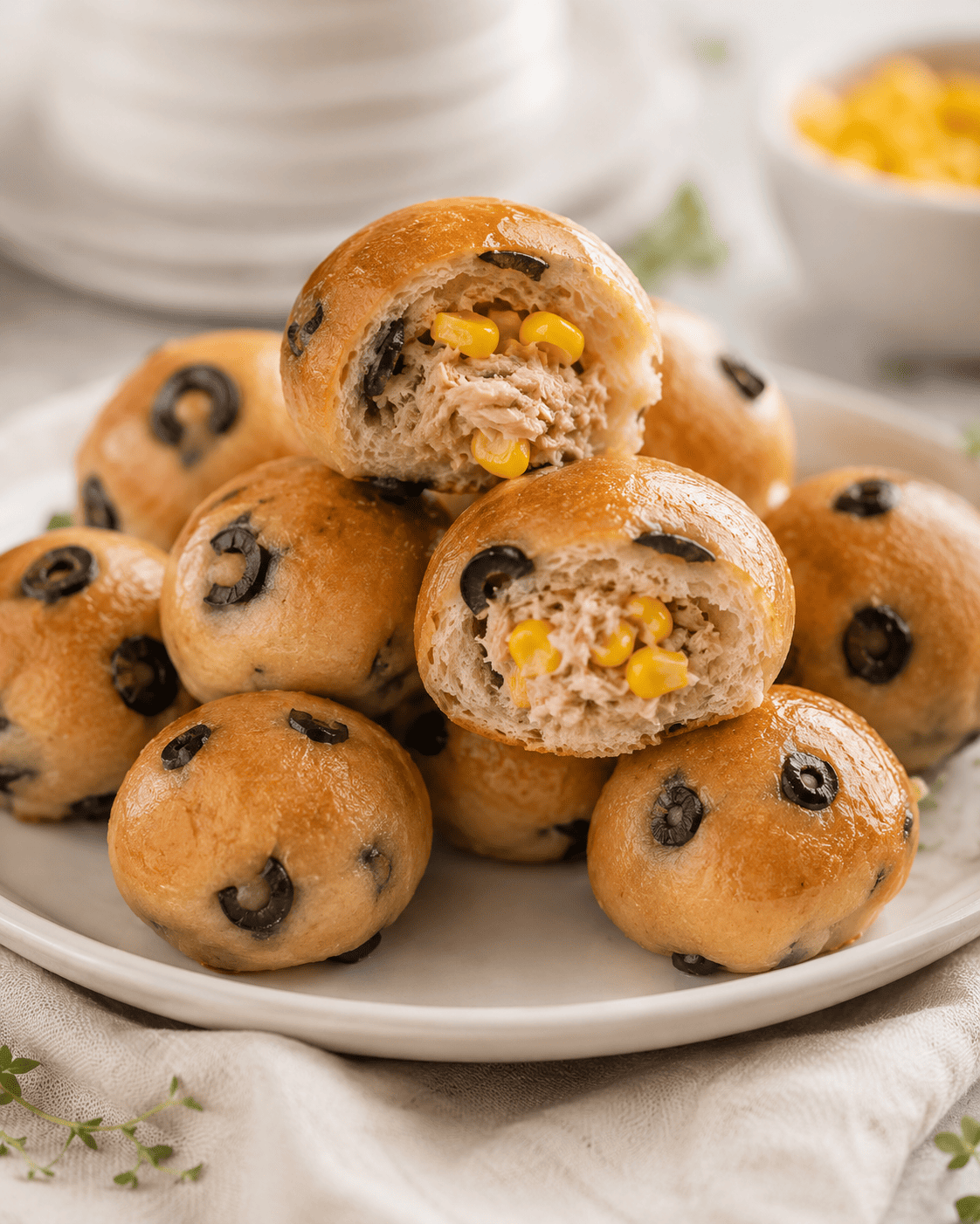 Mini olive balls with tuna and corn