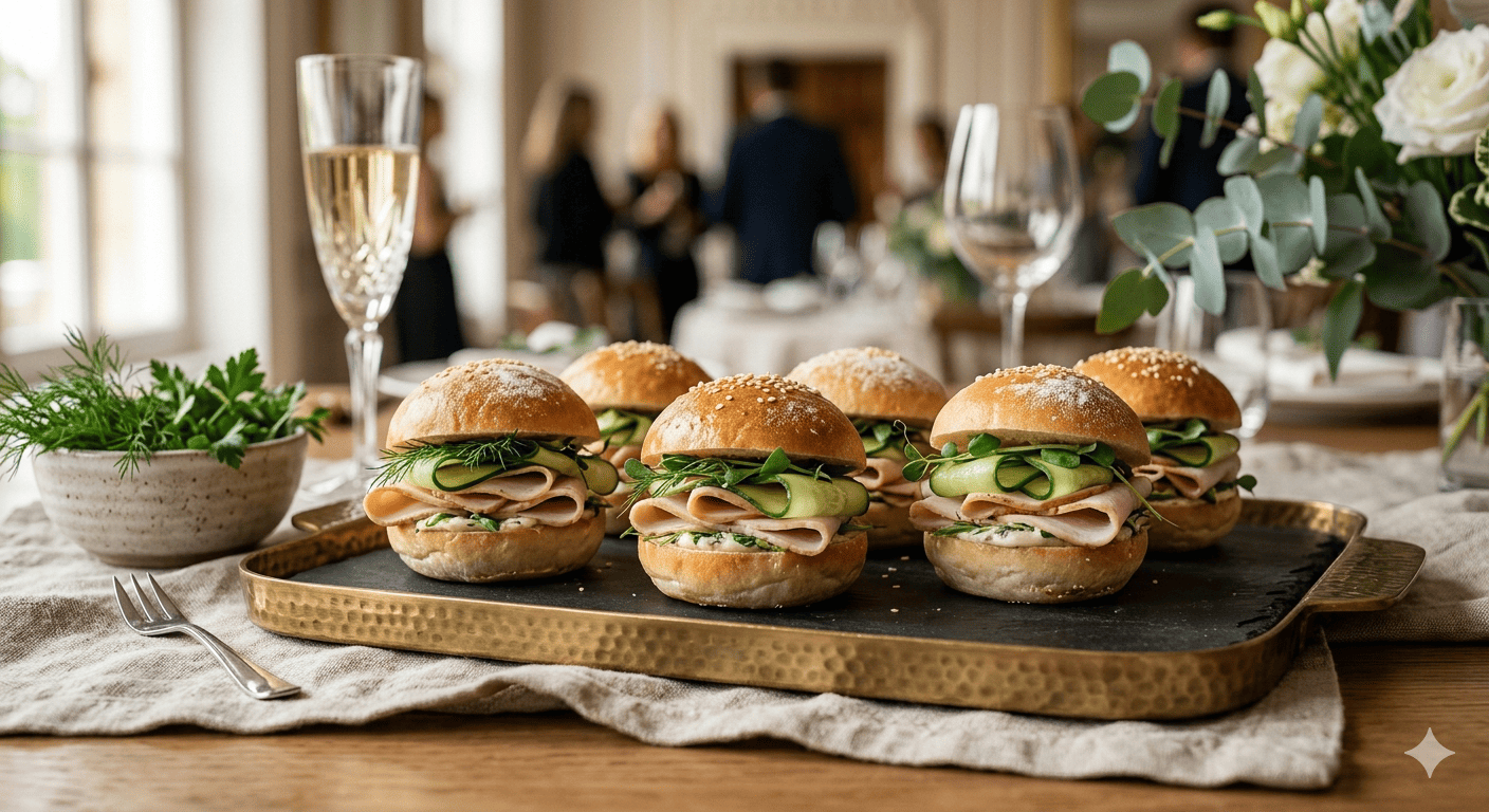 Mini milk bread with turkey and pickled cucumber